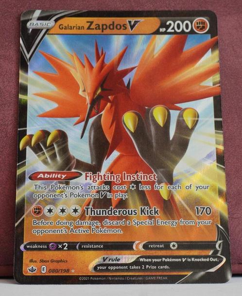 Galarian Zapdos V 080-198 Chilling Reign Pokémon Kaart, Hobby en Vrije tijd, Verzamelkaartspellen | Pokémon, Nieuw, Losse kaart