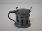 Antiek tinnen mosterdpot deksel pot duimrust blauw glas, Antiek en Kunst, Ophalen of Verzenden