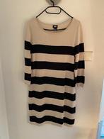 Beige - zwart gestreepte jurk met 3/4 mouwen, H&M maat S, Maat 38/40 (M), H&M, Overige kleuren, Ophalen of Verzenden