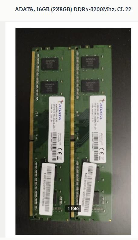 ADATA, 16GB (2X8GB) DDR4-3200Mhz, CL 22, Computers en Software, RAM geheugen, Zo goed als nieuw, Desktop, 16 GB, DDR4, Ophalen of Verzenden