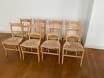 8 brocante stoelen / kerkstoelen met rieten zit, Huis en Inrichting, Stoelen, Brocante, Vijf, Zes of meer stoelen, Riet of Rotan