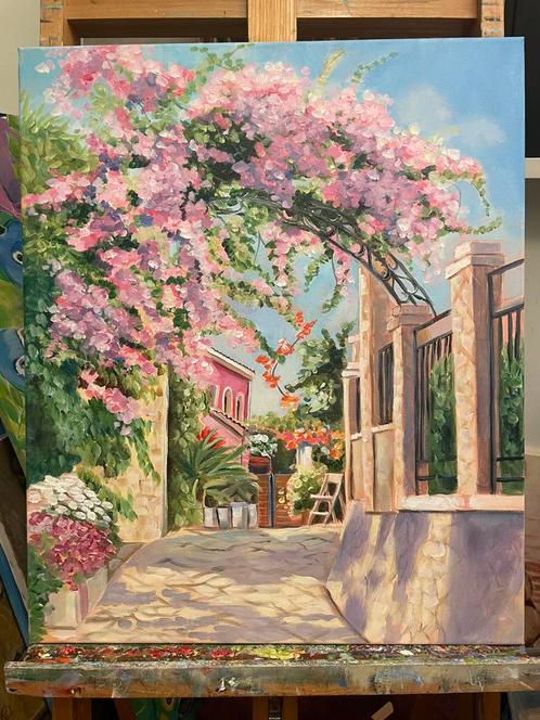 Schilderij huis griekenland, Huis en Inrichting, Woonaccessoires | Schilderijen, Tekeningen en Foto's, Nieuw, Schilderij, 50 tot 75 cm