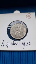 HALVE GULDEN 1922 WILHELMINA KAVEL 43, Postzegels en Munten, ½ gulden, Verzenden, Zilver, Koningin Wilhelmina