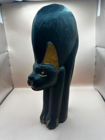 Handgesneden houten kat – zwart met goud beschikbaar voor biedingen