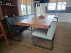Volledige teakhouten set, luxe eethoek, stoelen en kast., Huis en Inrichting, Tafels | Eettafels, Ophalen, 200 cm of meer, 50 tot 100 cm