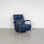 1x Leolux Scylla Fauteuil Hoog Blauw Leer - Chroom, Huis en Inrichting, 75 tot 100 cm, Ophalen of Verzenden, Zo goed als nieuw