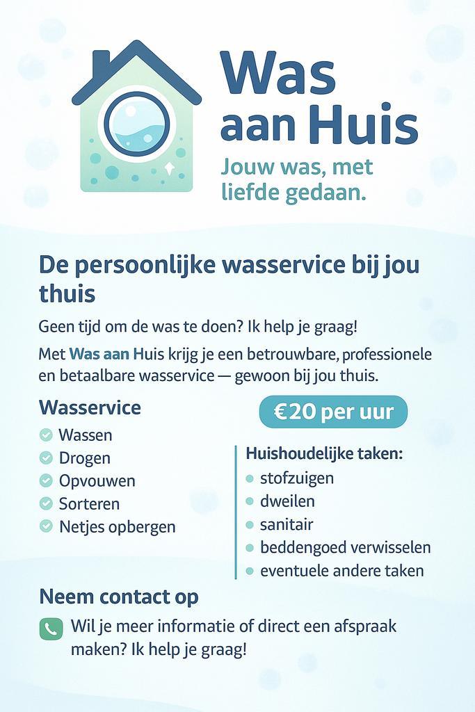 Wasservice aan huis/hulp in de huishouding/leegruimen woning, Diensten en Vakmensen, Huishoudelijke hulp, Schoonmaken, Strijken
