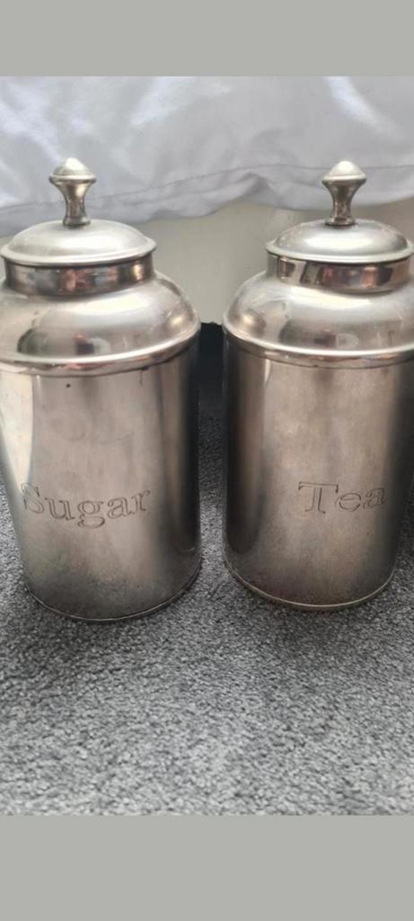 Vintage Thee & Suiker Potten, Huis en Inrichting, Keuken | Potten en Pannen, Gebruikt, Pot, Bus of Blik, Rvs, Ophalen of Verzenden