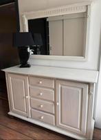 Wit Grenen Dressoir met Spiegel, Huis en Inrichting, Kasten | Dressoirs, Ophalen, Gebruikt, 100 tot 150 cm, Met lade(s)