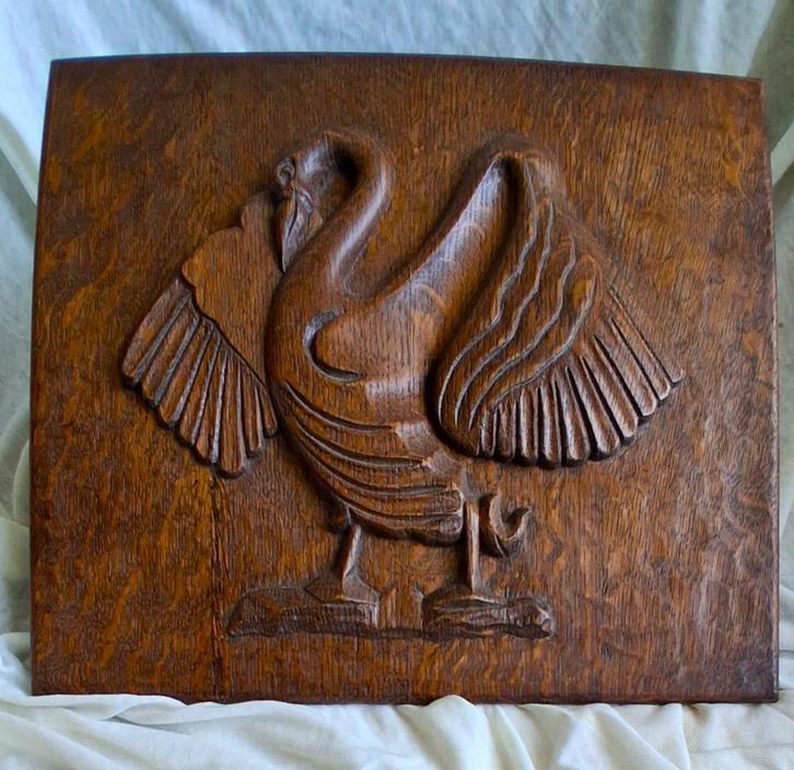 Amsterdamse school paneel pelikaan of aalscholver?, Antiek en Kunst, Kunst | Beelden en Houtsnijwerken, Ophalen of Verzenden
