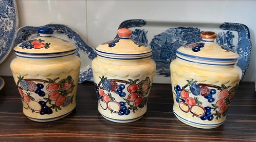 3 vintage handbeschilderde voorraad deksel pottenErg leuk!!!, Antiek en Kunst, Antiek | Keramiek en Aardewerk, Ophalen of Verzenden