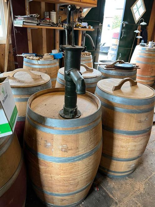 Wijnvat 225 liter met handpomp regenton wateropvang, Tuin en Terras, Regentonnen, Nieuw, Hout, Ophalen