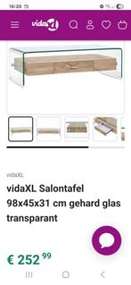 Salontafel glas met hout, Huis en Inrichting, Tafels | Salontafels, Ophalen, Gebruikt, 100 tot 150 cm, 50 tot 100 cm