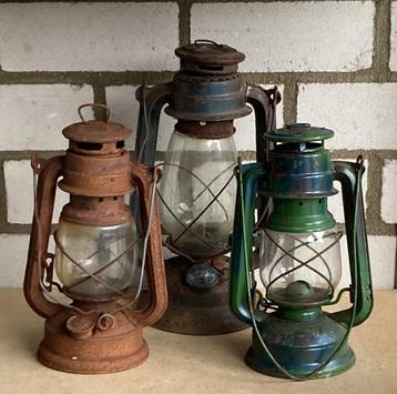 4x Brocante stormlamp - olielamp - stallantaarn beschikbaar voor biedingen