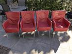 Vier lederen eetkamer stoelen (opknapper) - T.e.a.b., Huis en Inrichting, Ophalen, Gebruikt, Metaal, Vier