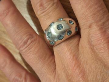 YSL zilveren ring met aquamarijn en topaas maat 19 beschikbaar voor biedingen