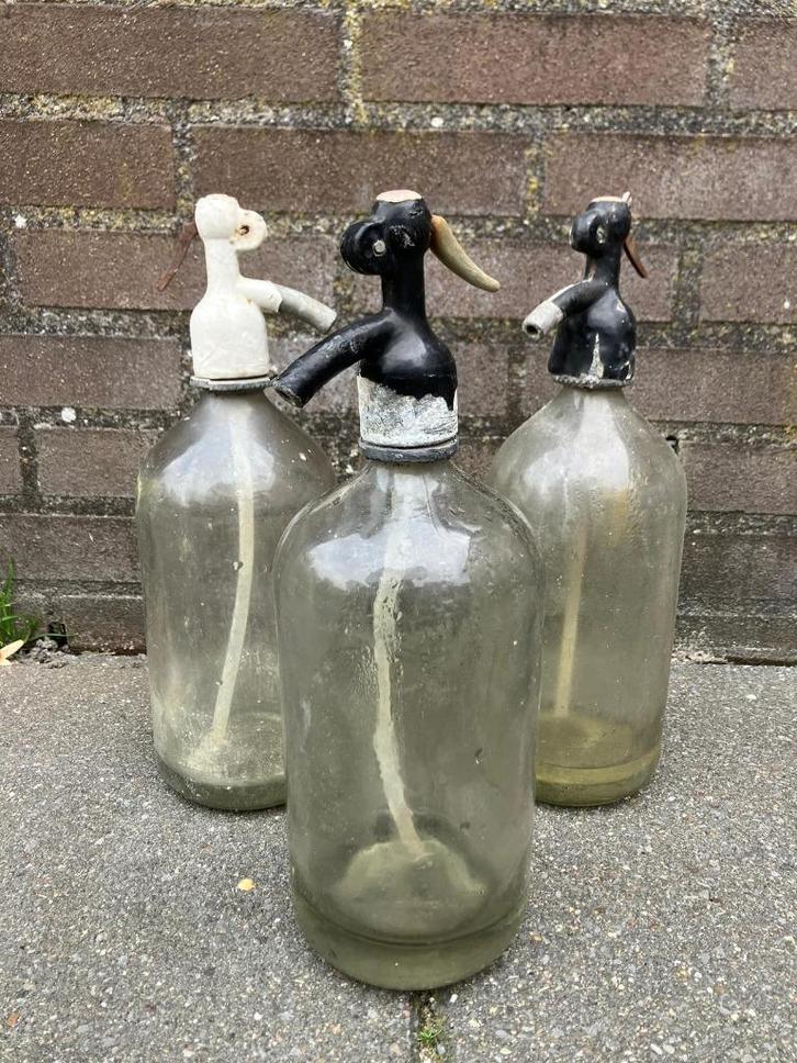 Set van 3 oude brocante spuitflessen | decoratie, Antiek en Kunst, Curiosa en Brocante, Ophalen of Verzenden
