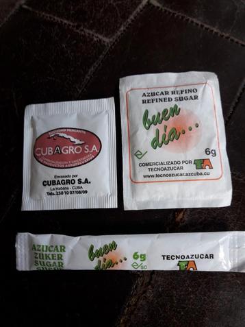 3 Verschillende Suikerzakjes uit Cuba. beschikbaar voor biedingen