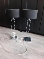 Te koop: 2 Nachtkast / Tafellampen RVS met zwarte ovale lamp, Ophalen, Gebruikt