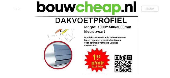 Onderpan profiel 1.50mtr en lengtes 3.00meter perfect, Doe-het-zelf en Verbouw, Dakpannen en Dakbedekking, Nieuw, Kunststof, Zwart