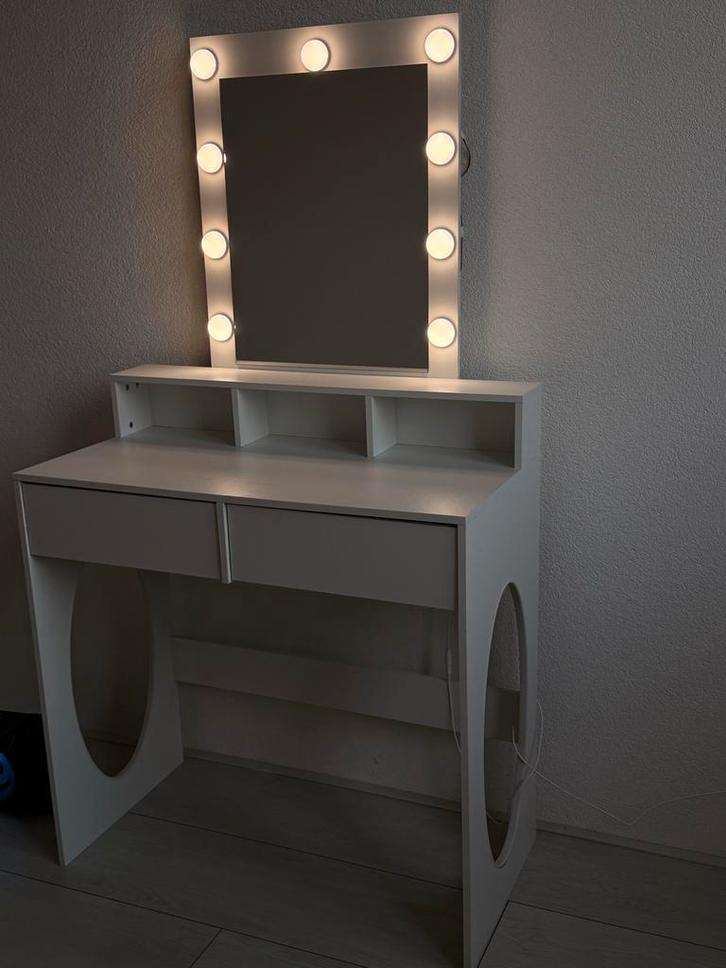 Makeuptafel/kaptafel met Spiegel en Verlichting, Huis en Inrichting, Tafels | Kaptafels, Zo goed als nieuw, 100 tot 150 cm, 50 tot 100 cm