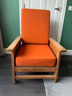 VINTAGE VERSTELBARE ROOKSTOEL MET NIEUWE BEKLEDING, Huis en Inrichting, Fauteuils, Hout, Gebruikt, Verzenden, 75 tot 100 cm