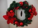 Grote Kerstkrans met rode Kerststerren/ballen.(30cm), Diversen, Kerst, Ophalen, Zo goed als nieuw