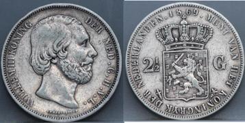 Zilveren rijksdaalder 1869 - 2 1/2 gulden 1869 -  Willem 3 beschikbaar voor biedingen