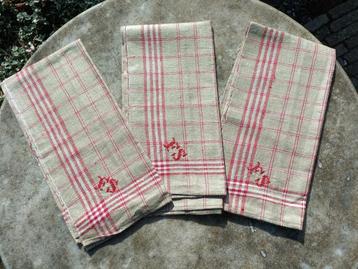 Antieke 1930 vlas linnen doek monogram FS rode 56x56 (BT1) beschikbaar voor biedingen