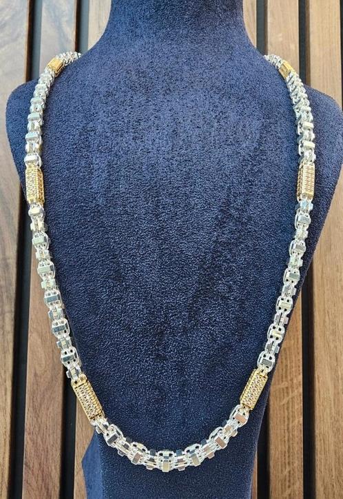 Stoere Heren Ketting  925 Zilver met 14K Goud Vergulde plaat, Sieraden, Tassen en Uiterlijk, Kettingen, Nieuw, Zilver, Zilver