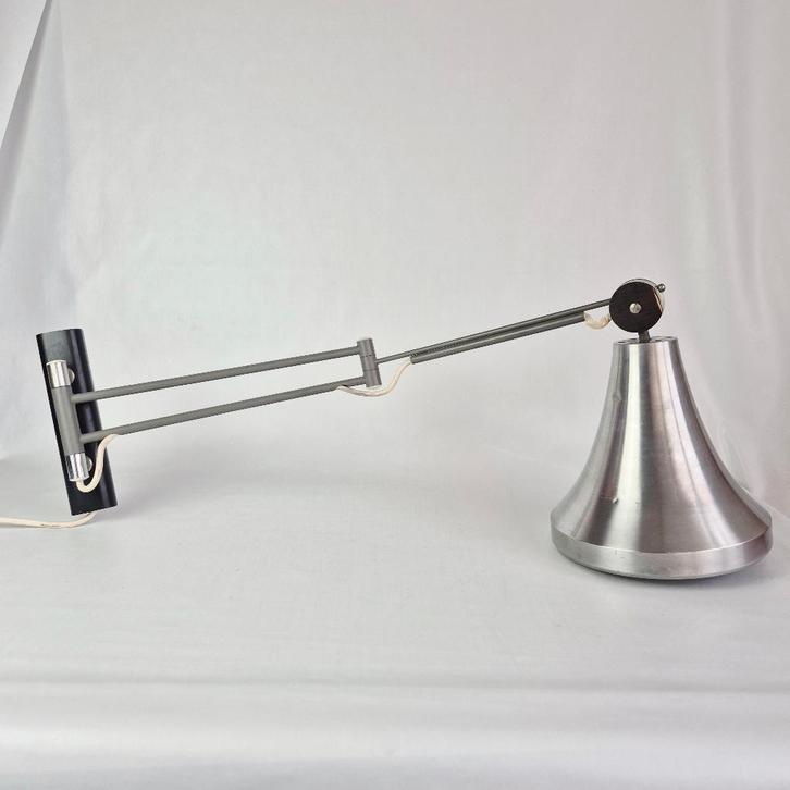 Vintage Philips Wandlamp | Verstelbare Trompetlamp, Huis en Inrichting, Lampen | Wandlampen, Gebruikt, Hout, Metaal, Verzenden