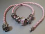 Pandora armband leer met bedels, Gebruikt, Leer, Ophalen of Verzenden, Roze