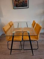 Glazen Eettafel met 4 Stoelen, Ophalen, Gebruikt, Modern, Minder dan 4 stoelen