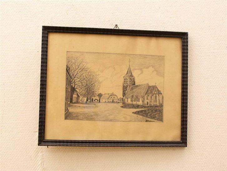 prent van een kerk in een dorpje 37435, Verzamelen, Ansichtkaarten | Nederland, Ongelopen, Noord-Brabant, 1920 tot 1940, Ophalen of Verzenden