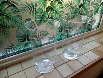 Set 2 grote windlichten, vazen transparant glas 30 cm hoog beschikbaar voor biedingen