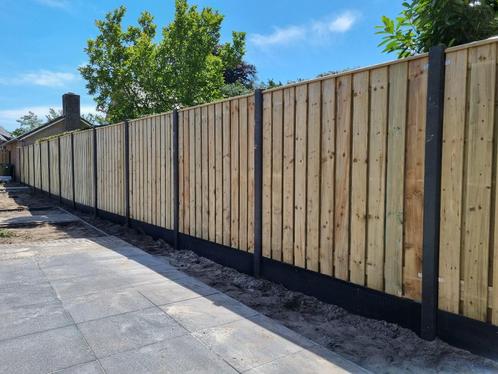 Aanbieding 23 planks hout/beton schutting zonder doorkijk!, Tuin en Terras, Schuttingen, Nieuw, Hout, 1 tot 2 meter, Ophalen