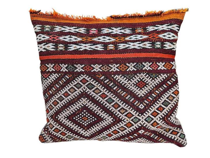 Handmade oriental wool Kelim Cushion vintage Marocco 33x38cm, Huis en Inrichting, Woonaccessoires | Kussens, Zo goed als nieuw