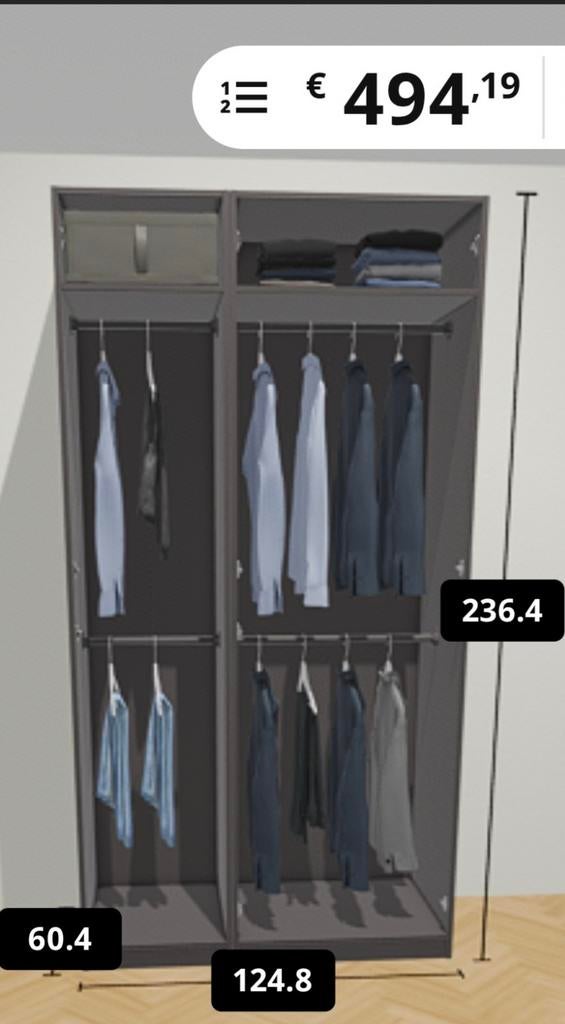 PAX kast donkergrijs met spiegeldeuren, Huis en Inrichting, Kasten | Kledingkasten, Ophalen, Overige materialen, Met deur(en)