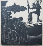 Jan-Frans Cantré (1886-1931) Houtsnede 'Sint Christopher' ~, Antiek en Kunst, Ophalen of Verzenden