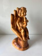 Cherubijn met instrument op hand, met de hand gesneden, Ophalen of Verzenden