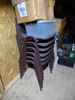 6 Stapelbare Kunststof Kuipstoelen, Ophalen, Gebruikt, Bruin, Metaal