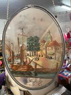 Ovalen glas in lood raamhanger/ raamglas met ketting Dordt, Antiek en Kunst, Ophalen of Verzenden