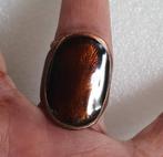 Statement koperen ring amberkleurig glas, Overige materialen, Ophalen of Verzenden, Dame, Kleiner dan 17