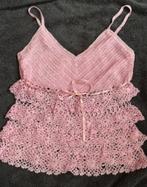 Spaghettitop - gehaakt - T.1/34 - broderie - gevoerd - roze, Ophalen of Verzenden, Zo goed als nieuw, Roze, Zonder mouw