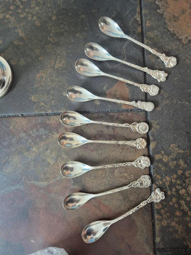 Antieke zilveren lepeltjes, set van 8, Antiek en Kunst, Antiek | Bestek, Ophalen of Verzenden
