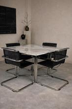 Vintage eettafel van Carrara marmer met chromen buisframe, 100 tot 150 cm, Vintage, Zo goed als nieuw, ÅTMØS