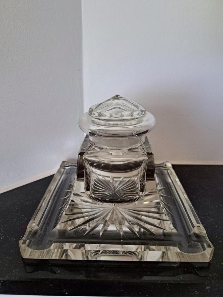 Oude zware kristallen inktpot, Antiek en Kunst, Curiosa en Brocante, Verzenden