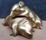 Sleeping Pigs. Massief messing. Ca 1970. 12/11 cm., Ophalen, Zo goed als nieuw, Boerderijdier, Beeldje of Figuurtje