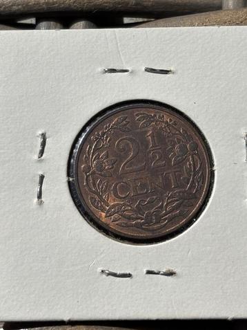 Nederlandse munt 2,5  cent koningin Wilhelmina 1912-1941 beschikbaar voor biedingen