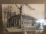 Ingelijste pentekening – Kerkgebouw, Antiek en Kunst, Kunst | Tekeningen en Foto's, Ophalen of Verzenden